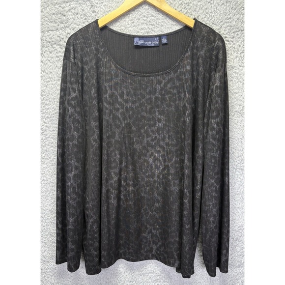 Susan Graver Tops - Susan Graver Liquid Knit Tunic Top‎ Black Animal Print Scoop Neck Sheer 3X